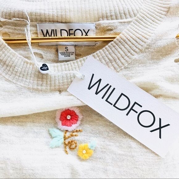 Wildfox Rare Flower Child Ruffle Cream Sweater - Picture 2 of 5